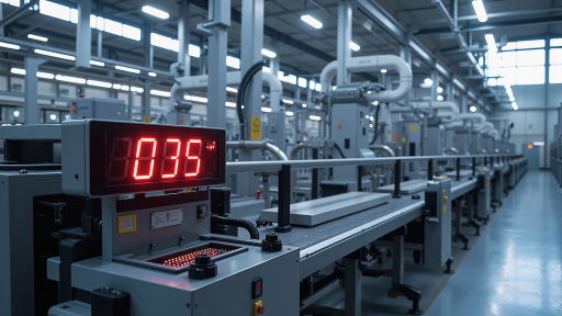 智能制造工厂车间监控大屏截图，显示生产线实时数据和效率指标，科技感强